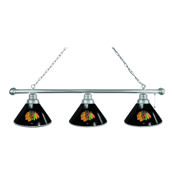 Chicago Blackhawks 3 Shade Billiard Light, Black Shades, Chrome Fixture